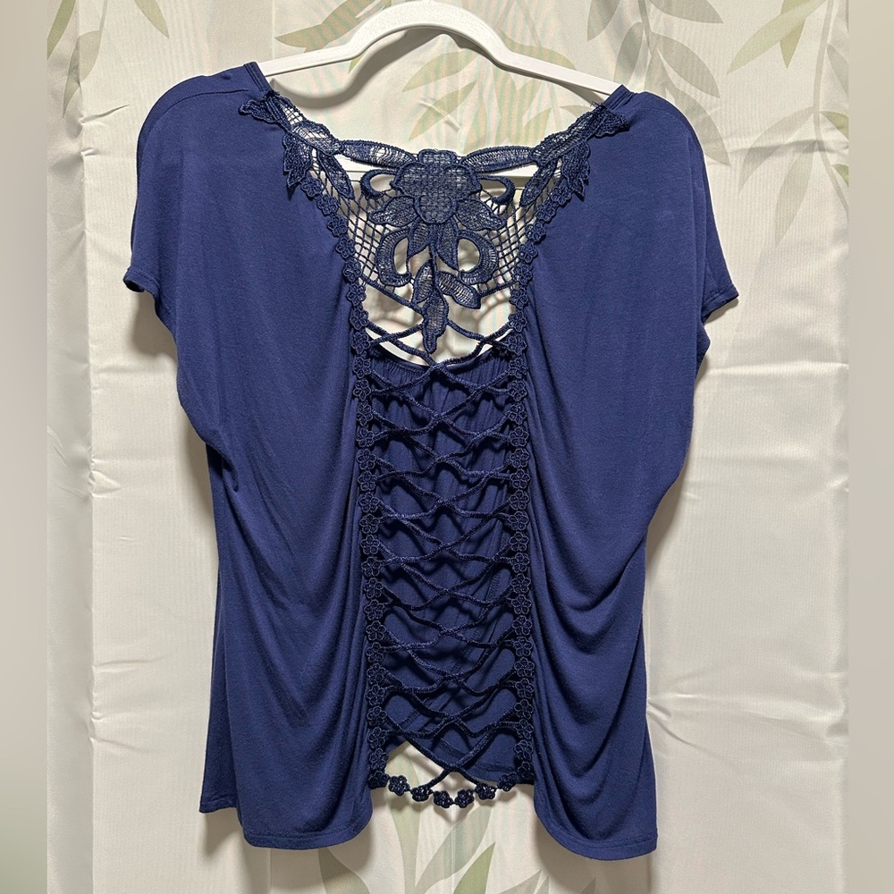 Blue open back top size small